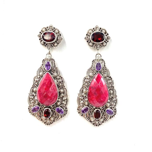 Nicky Butler Ruby Corundum & Gemstone RAJ Drop Earrings .925 Sterling Silver - Picture 6 of 6